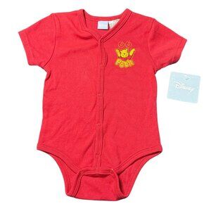 VTG Disney Baby Winnie The Pooh 6-9M Red Embroidered Snap Front Romper Bodysuit